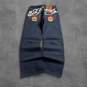 Y2K Vintage 2000s Embellished Grunge Ed Hardy Raw Denim Jeans Size 36x32